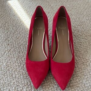 Paolo Red Suede Pointed Toe Pumps